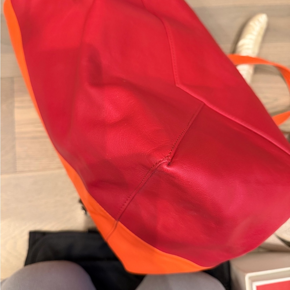 Old Celine, Horizontal Cabas Tote, NEW, two tones - orange/red. - Picture 4 of 9